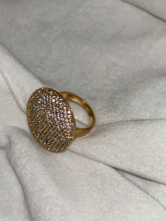 Round Loaded Big Diamonds Ring - 18k Gold / Rose Plated Adjustable