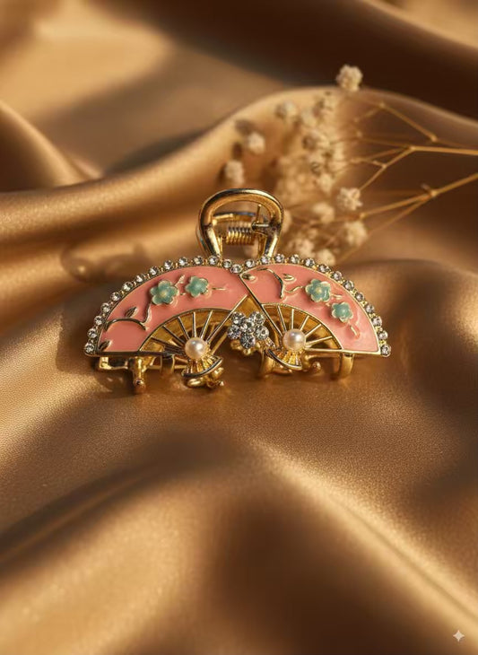 Pink Fan Premium Claw Clip - Gold Plated