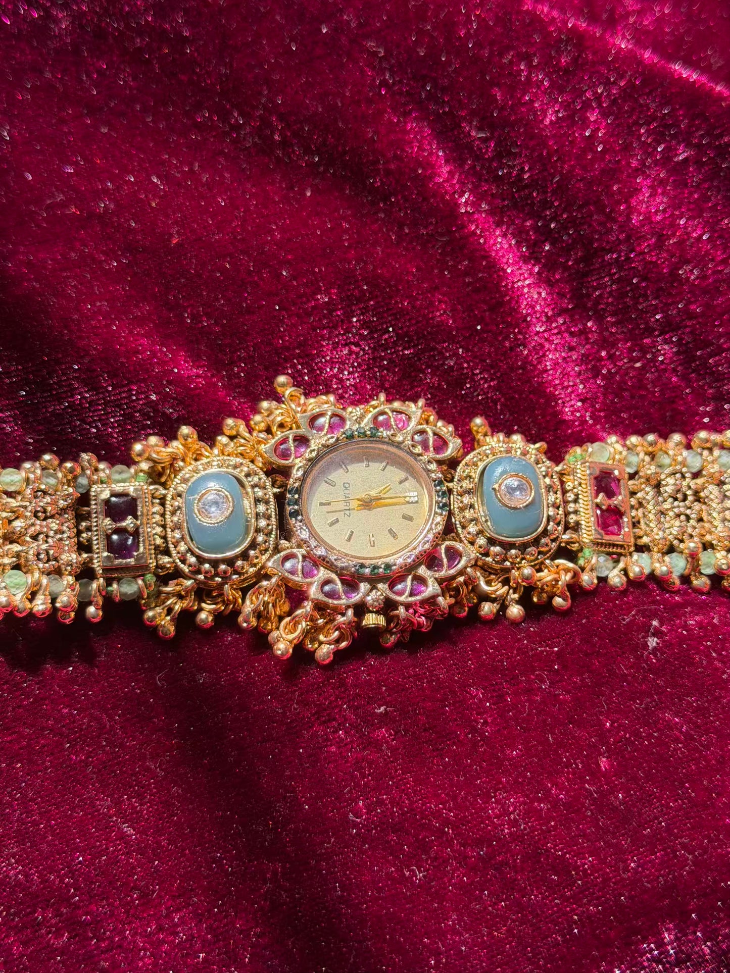 Queen Temple Motif Ruby Kundan Gold Plated Heritage Maharani Watch ( Partial COD 200₹ )