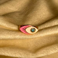 Load image into Gallery viewer, Pink Blue Evil Eye Studded Ring ( Gold )
