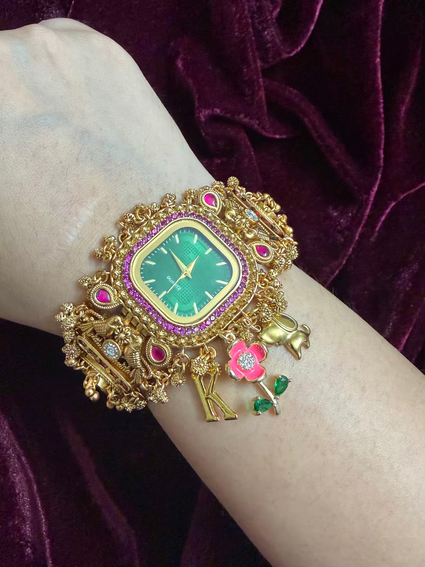 Square Dial Maharani Watch Heritage Bracelet with Charms
