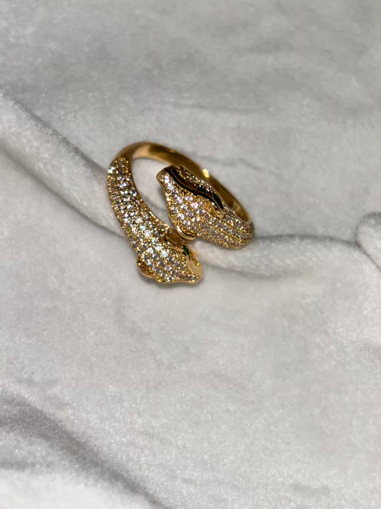 18k Loaded Diamonds Gold Dual Snake Ring Adjustable