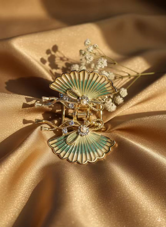 Blue Shaded Fan Premium Claw Clip - Gold Plated