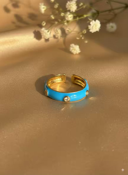 Bright Blue Diamonds Gold Plated Premium Ring (Adjustable)