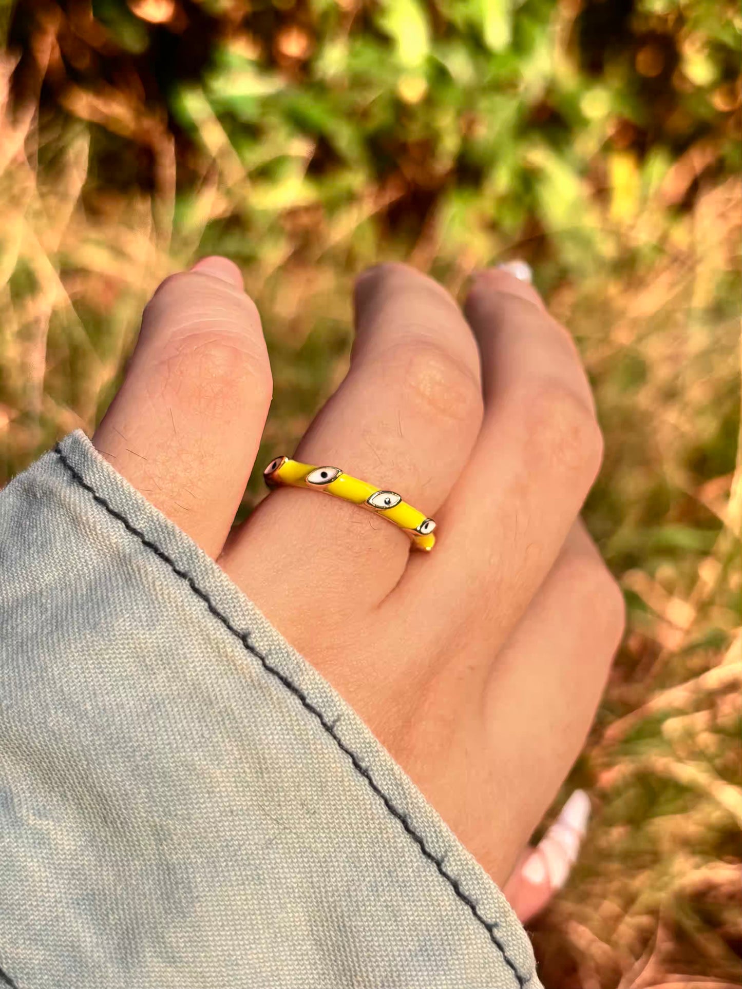 Neon Evil Eye Band Ring - Adjustable