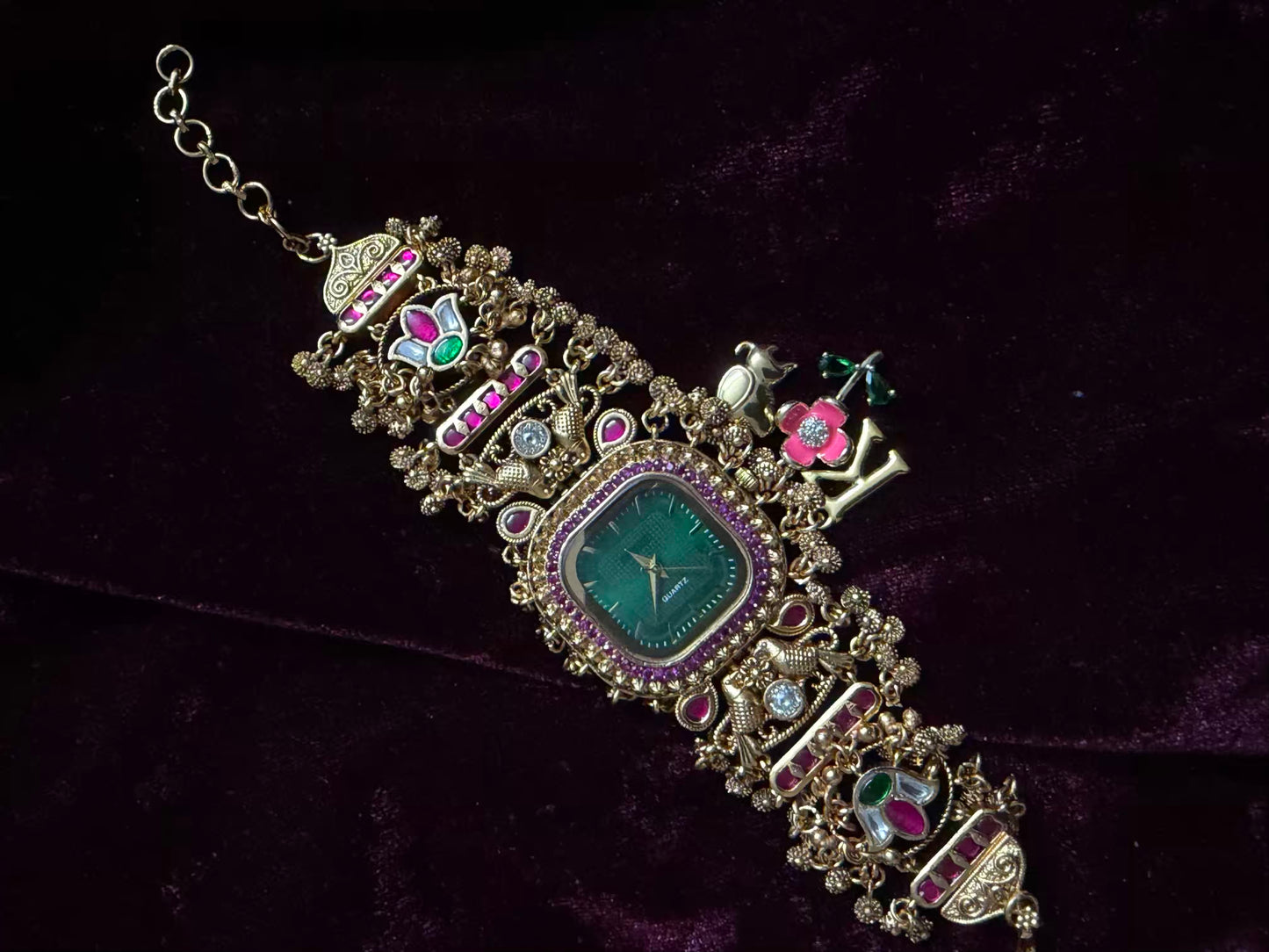 Square Dial Maharani Watch Heritage Bracelet with Charms