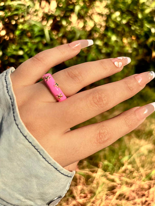 Fuschia Pink Stars Band Ring - Adjustable