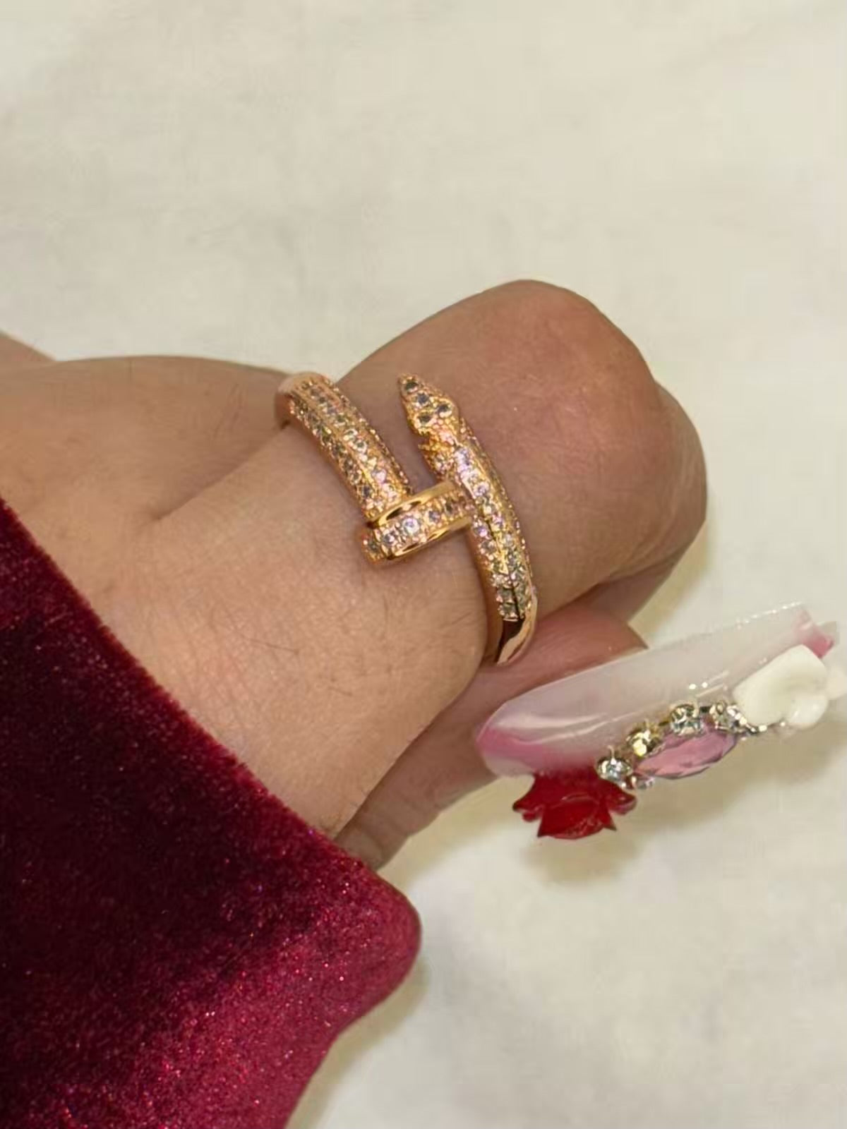 Nail Premium Studded Adjustable Ring ( Rose Gold)