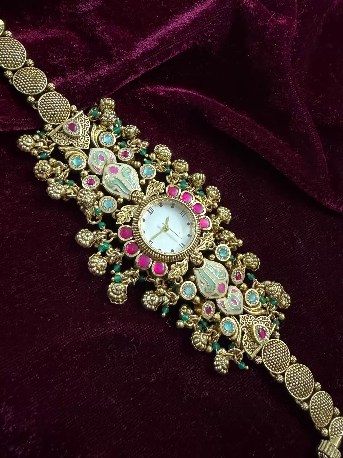Pink Kundan Premium Gold Maharani Watch Design Heritage Bracelet