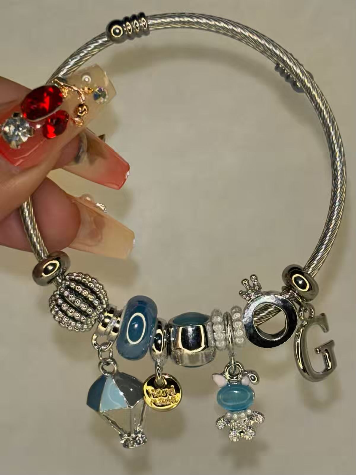 Pandora Charms Blue Parachute Bracelet With Customised Initial  ( Silver )