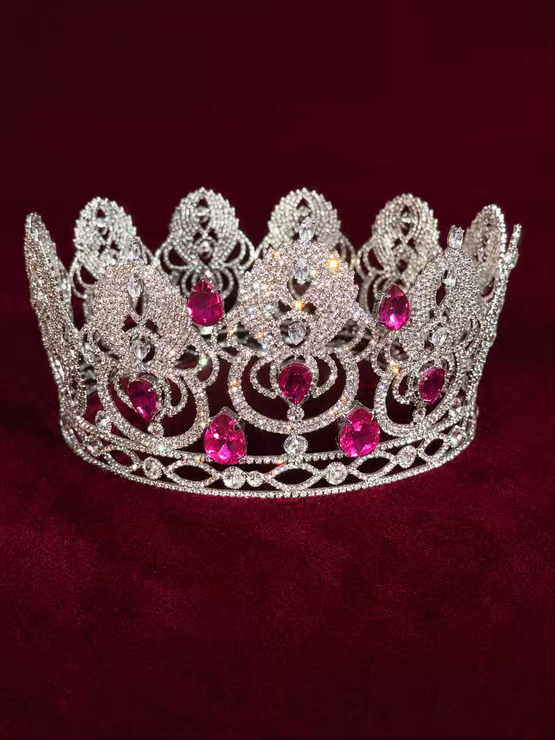 Pink Ruby Queen Crown - Silver Plated