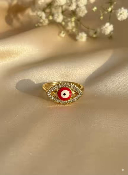 Red Evil Eye  Gold Plated Premium Ring (Adjustable)