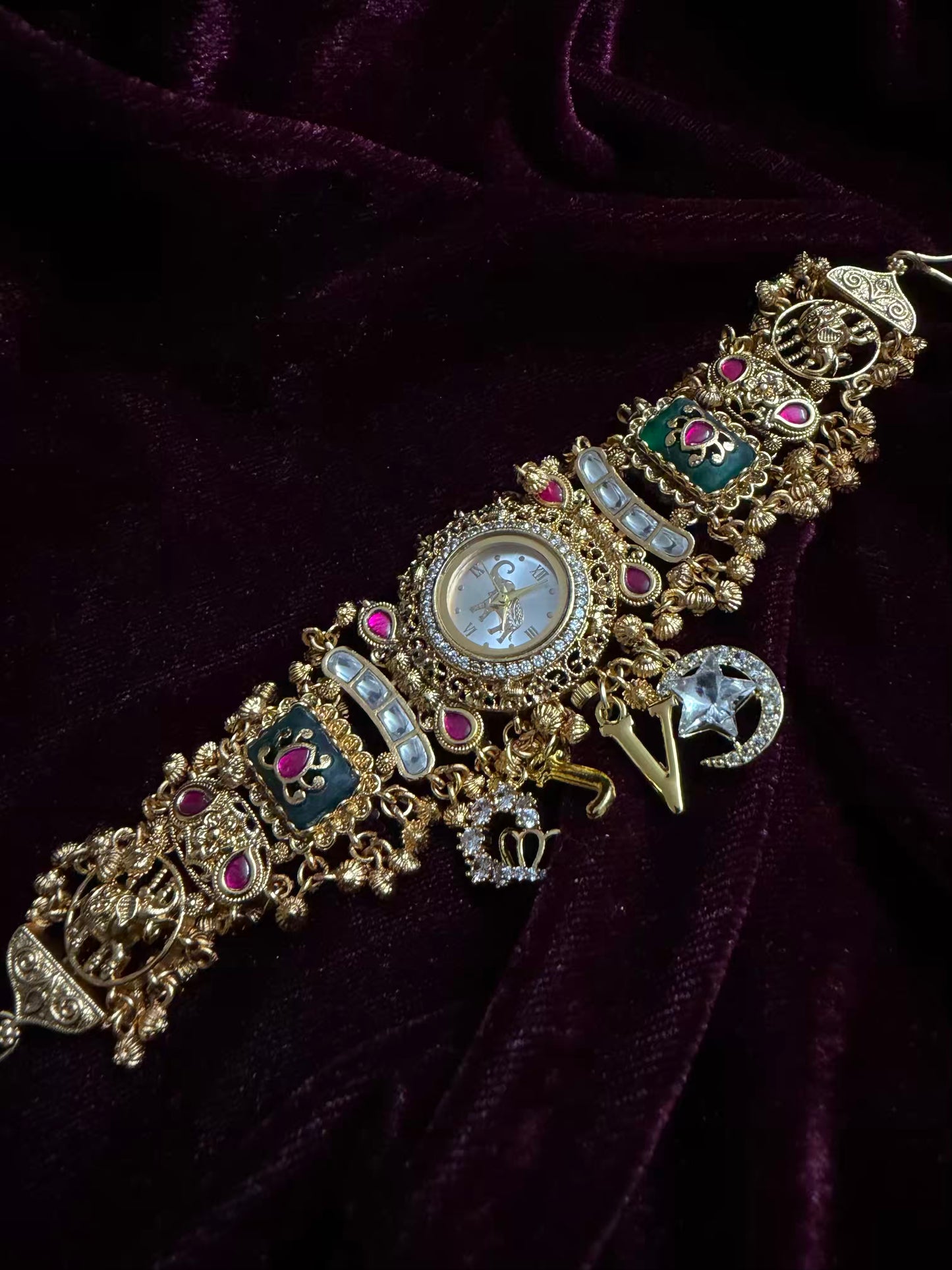 Elephant Dial Maharani Watch Heritage Bracelet with Crown and Moon