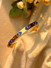 Load image into Gallery viewer, Blue Evil Eye Kada Bracelet Bangle - Gold
