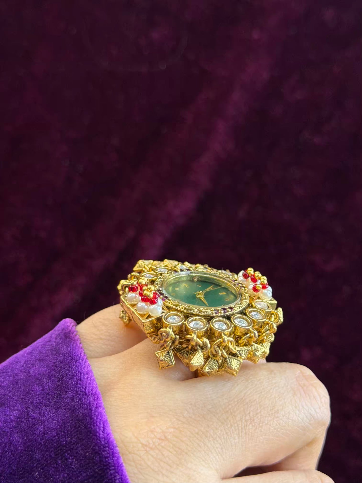 Green Dial Maharani Watch Heritage Ring ( Adjustable)