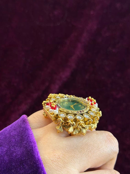 Green Dial Maharani Watch Heritage Ring ( Adjustable)
