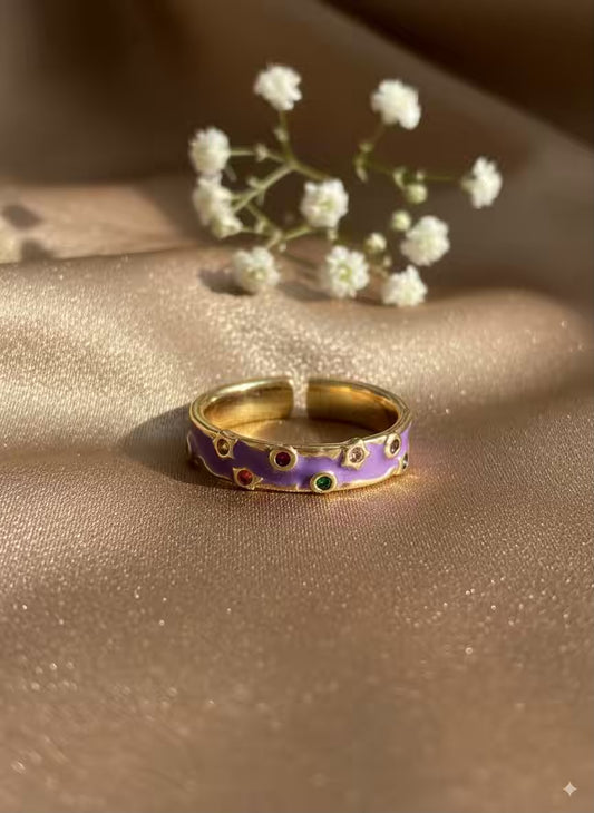 Purple Diamonds Gold Plated Premium Ring (Adjustable)