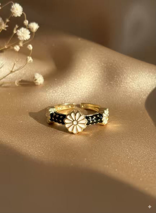 White Sunflower Gold Plated Premium Ring (Adjustable)