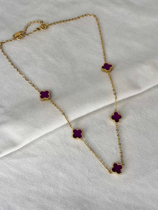 Purple 5 Clover Necklace - Gold Plated