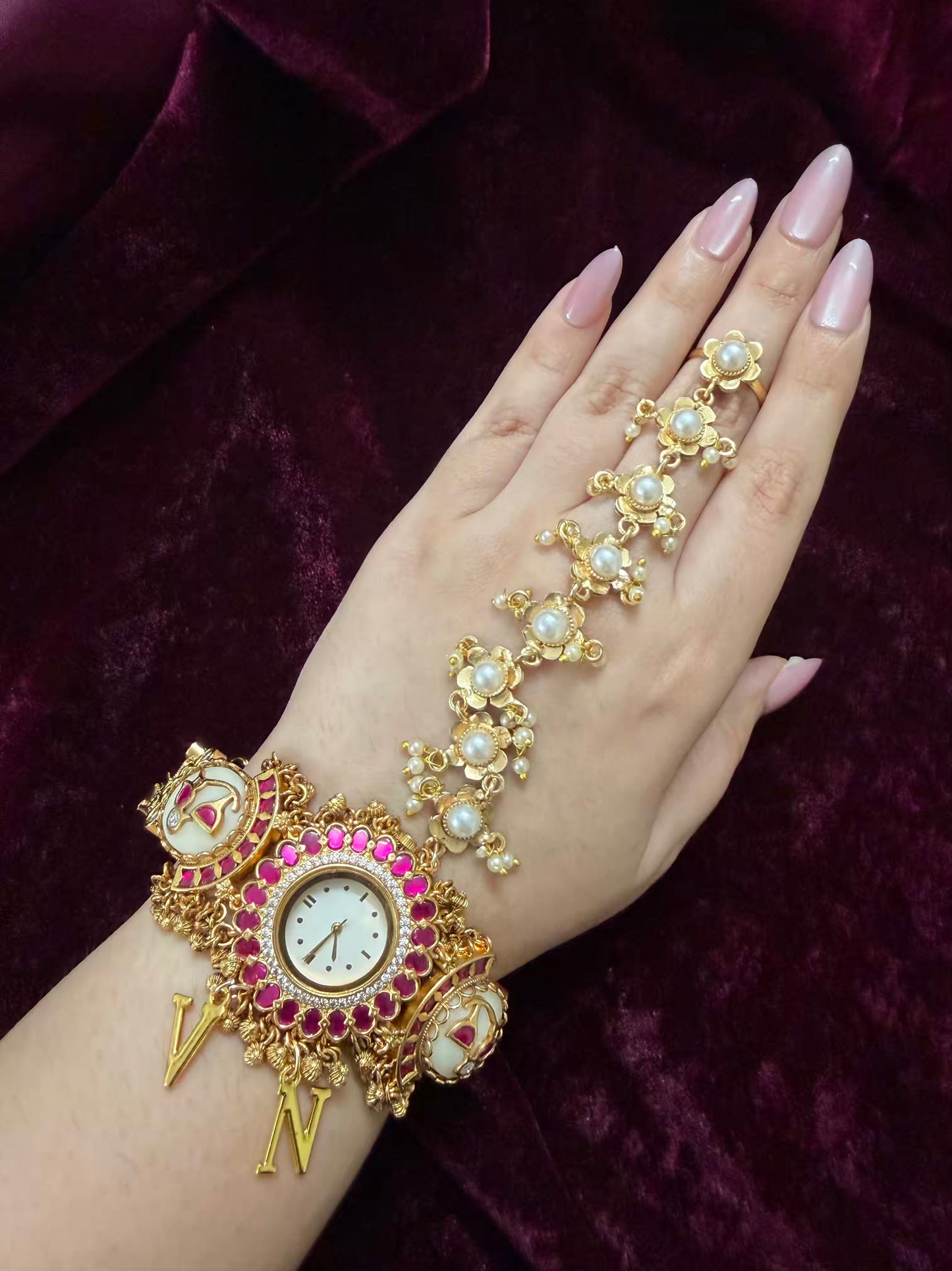White Pearl Maharani Watch Design Phool Heritage Bracelet h