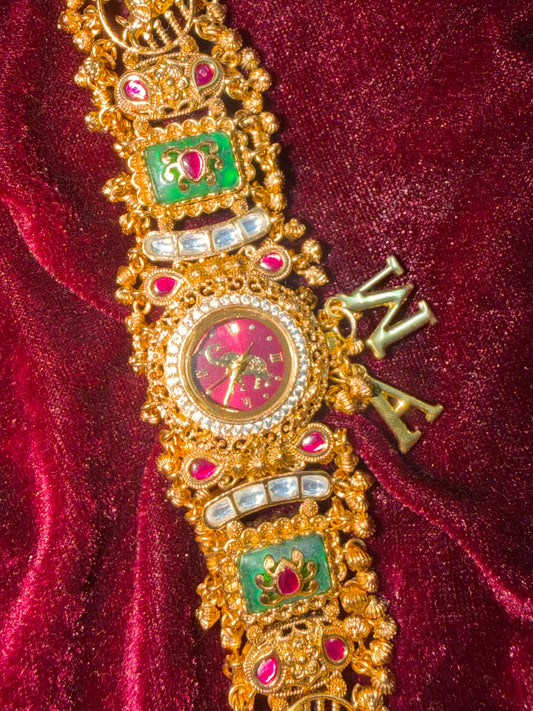 Burgundy in Green Elephant Dial Maharani Watch Design Heritage Bracelet ( Limited Edition )
