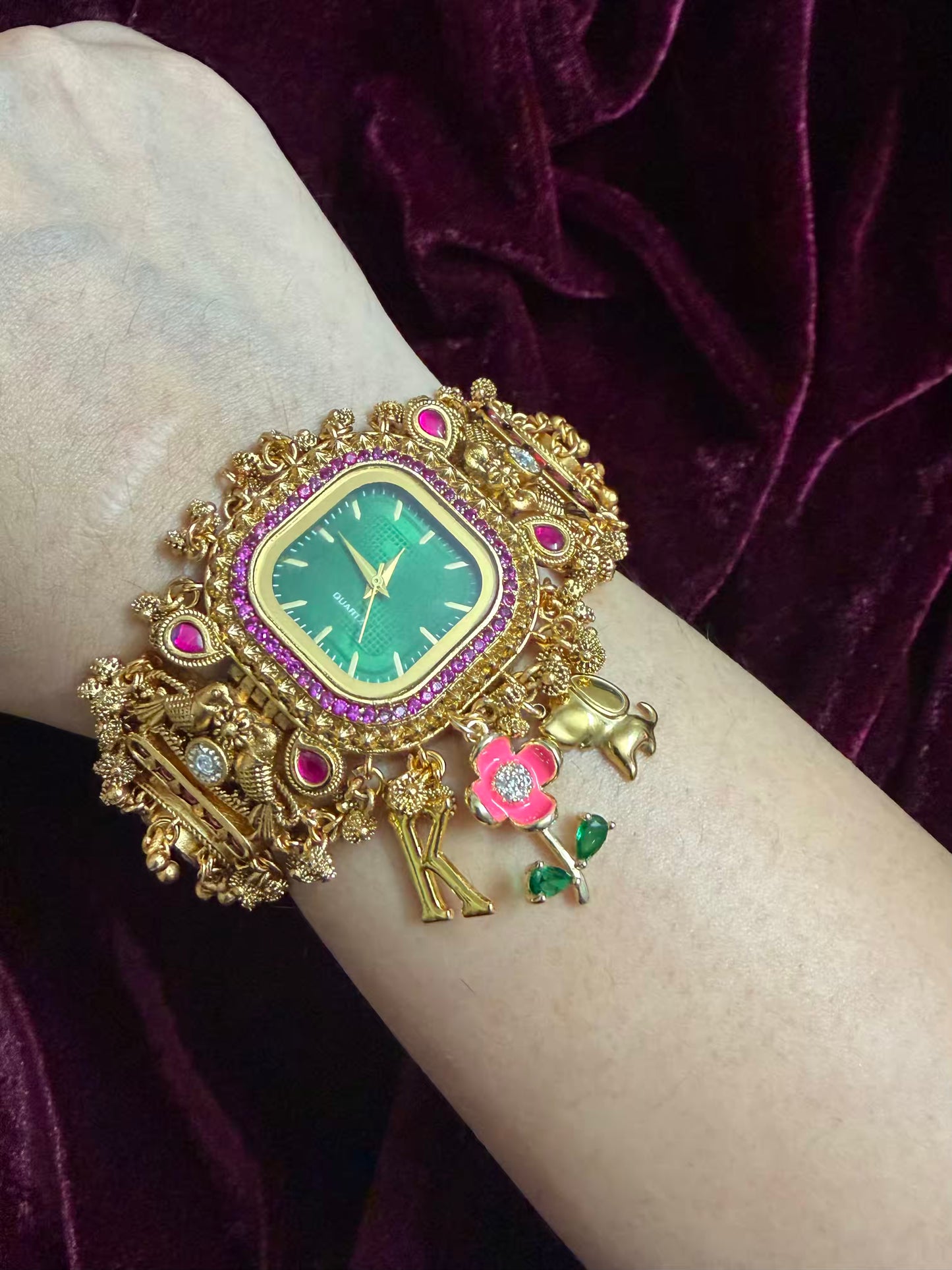 Square Dial Maharani Watch Heritage Bracelet with Charms