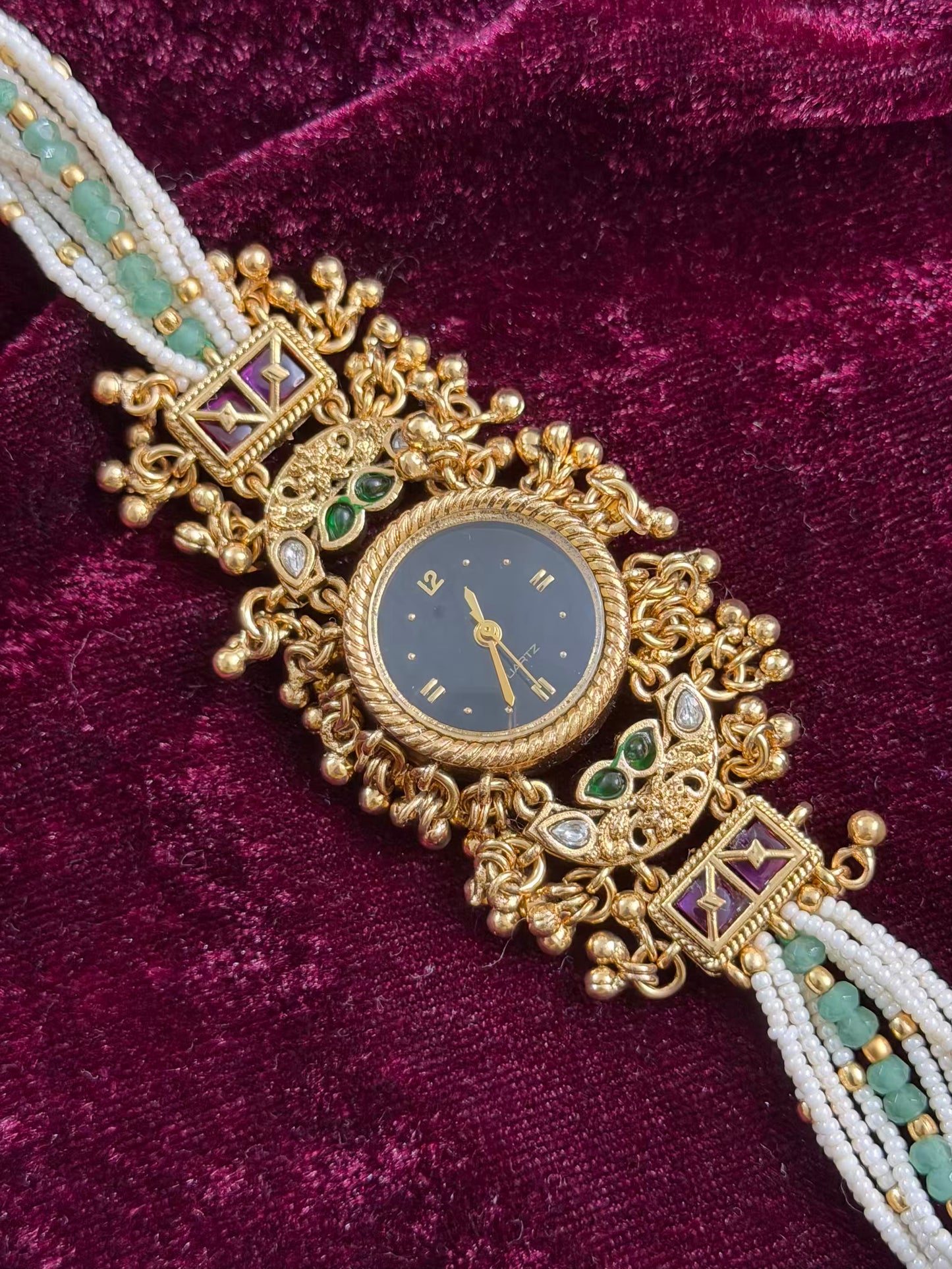 Black Round Dial Gold Maharani Watch Design Heritage Bracelet