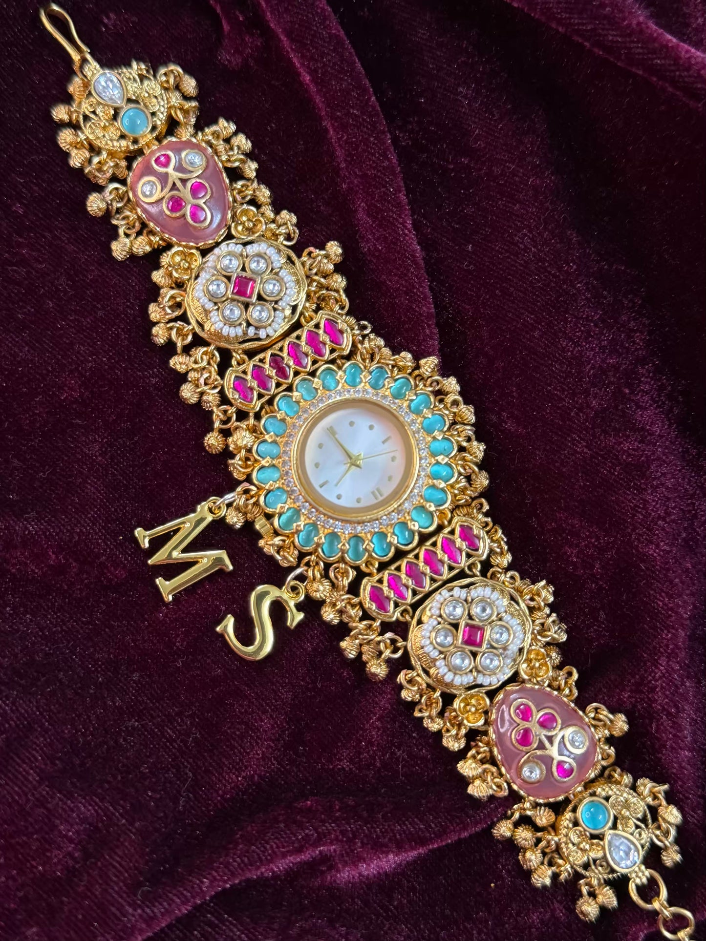 Creamy Kundan Heritage Maharani Watch Design Bracelet ( Only 2pcs Available)