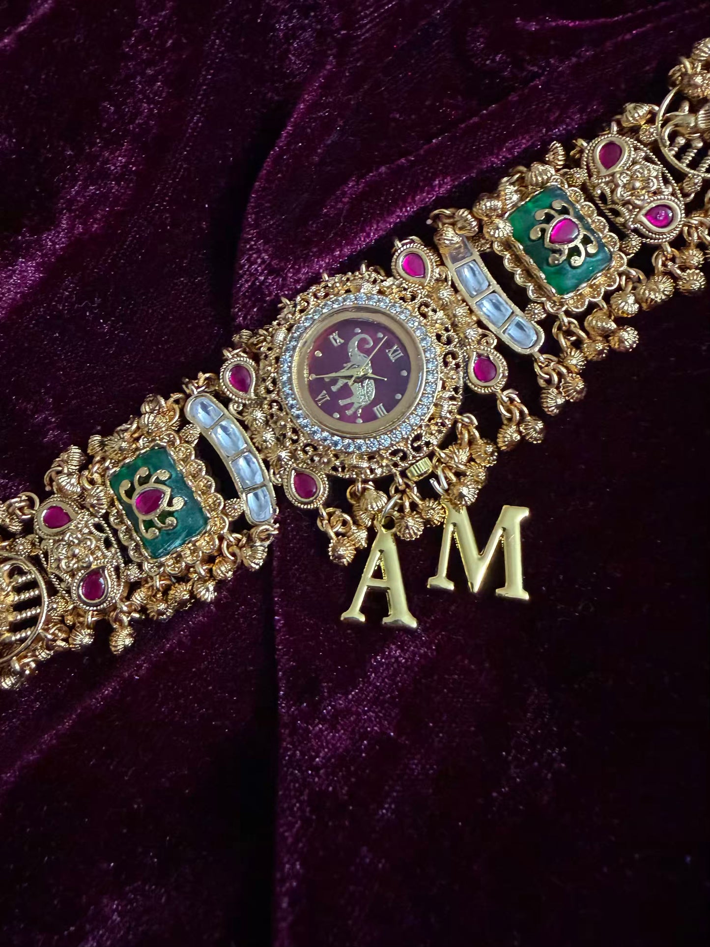 Burgundy in Green Elephant Dial Maharani Watch Design Heritage Bracelet ( Limited Edition )
