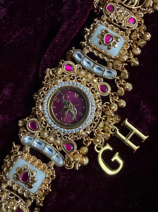 Burgundy Elephant Dial White Maharani Watch Design Heritage Bracelet ( Limited Edition ) 1 pc left