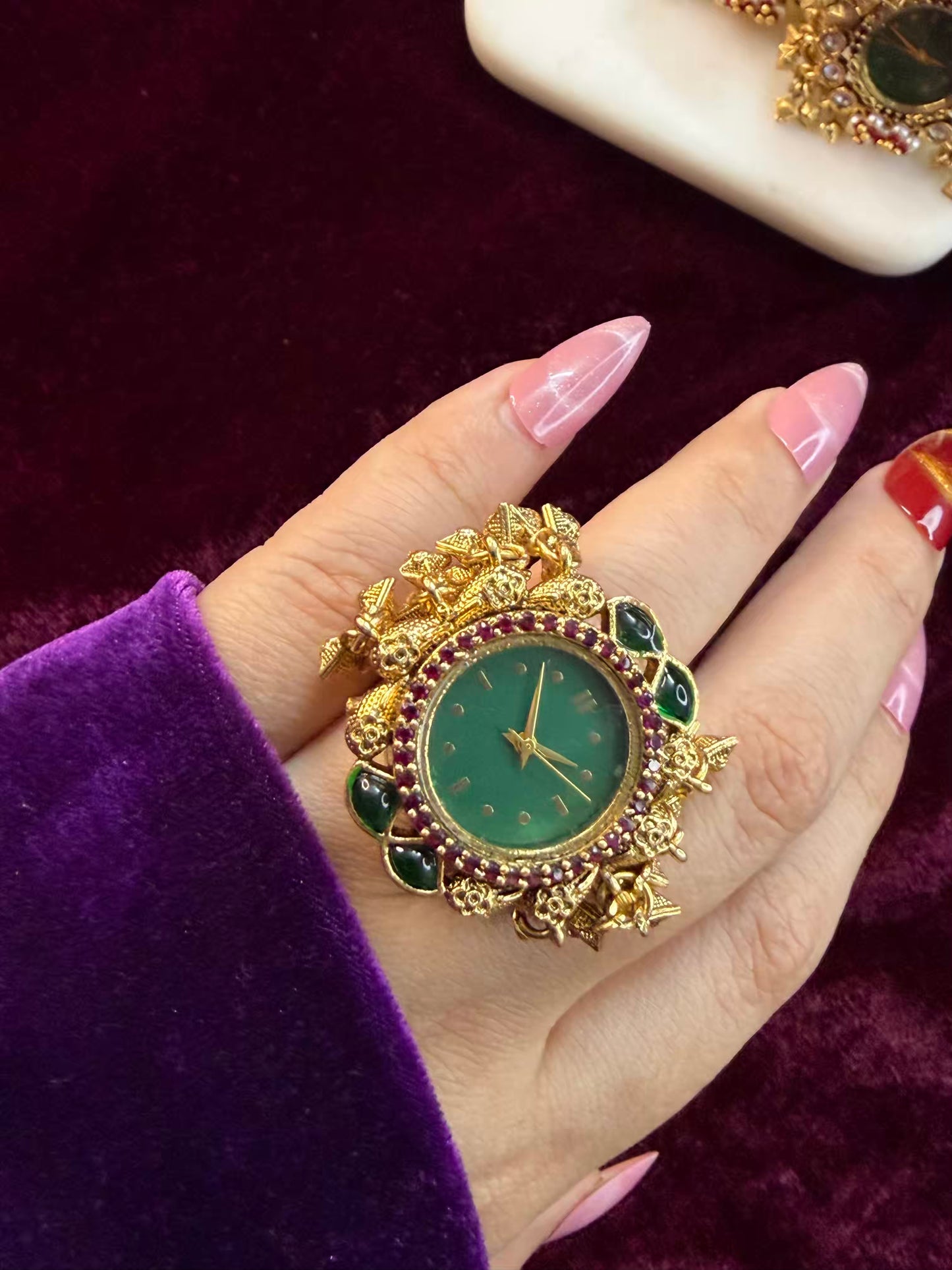 Green Pink Dial Maharani Watch Heritage Ring ( Adjustable)