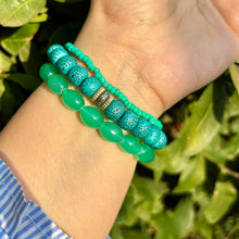 Load image into Gallery viewer, Green Ocean Stack Elastic Bracelet With Customised Initial ( Gold )
