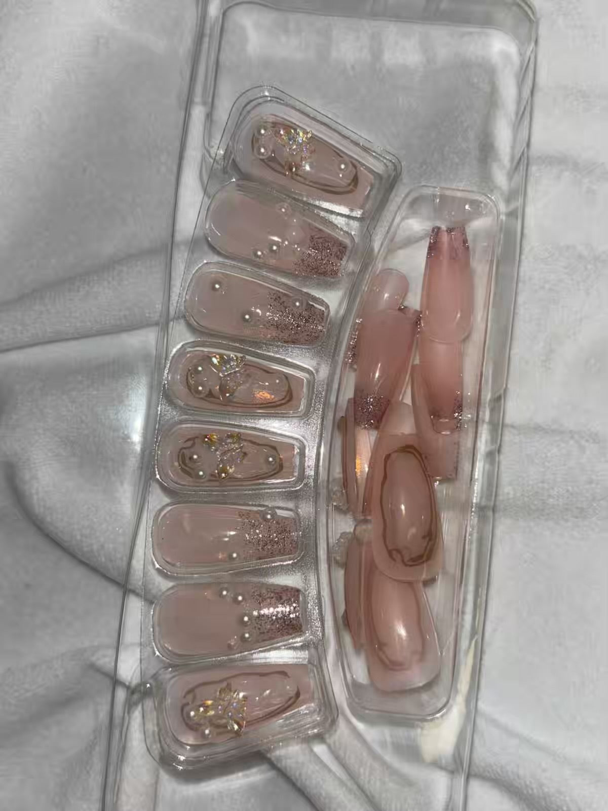 Nude Butterfly Shimmery Fancy Party Bridal Press On Nails ( Set of 24 )