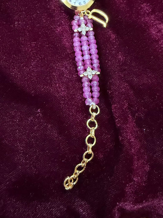 Magenta Crystal Beaded Affordable Maharani Kundan Watch Design Heritage Bracelet