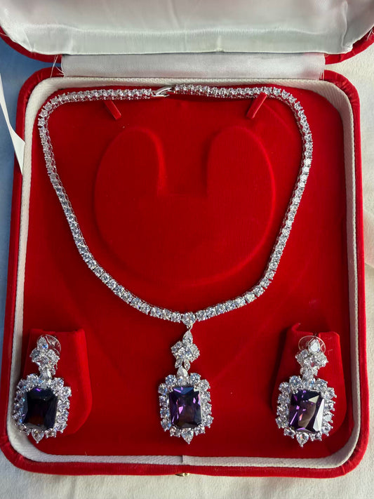 Amethyst Solitaire Rhodium Silver Necklace ( Open Delivery Available in Mumbai / Thane )( Prepaid / Partial COD )