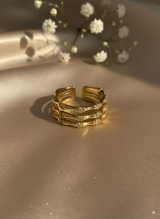 Stack Bamboo Gold Plated Premium Ring (Adjustable)