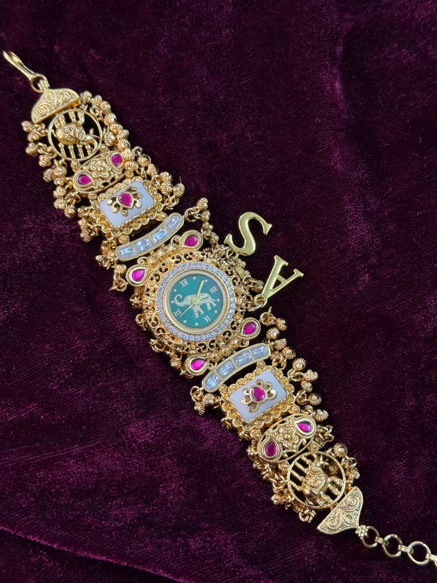 Green Dial Elephant Dial Maharani Watch Design Heritage Bracelet (Customise Initial )