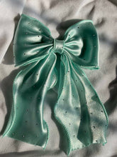 Load image into Gallery viewer, Ocean Blue Green Hair Bow Clip For Women -( Satin with Diamonds )
