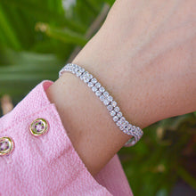 Load image into Gallery viewer, Round Diamonds Double Border Diamonds Tennis Bracelet  - Silver Plated
