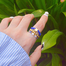Load image into Gallery viewer, Cobalt Blue Stretchable Beaded Star Stack Ring - Gold ( Adjustable )
