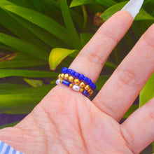Load image into Gallery viewer, Cobalt Blue Stretchable Beaded Star Stack Ring - Gold ( Adjustable )
