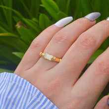 Load image into Gallery viewer, Gold Bamboo White Opal Ring - Gold ( Adjustable )
