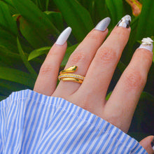 Load image into Gallery viewer, Gold Wrapped Snake Layered Studded Ring - Gold ( Adjustable )
