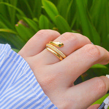 Load image into Gallery viewer, Gold Wrapped Snake Layered Studded Ring - Gold ( Adjustable )
