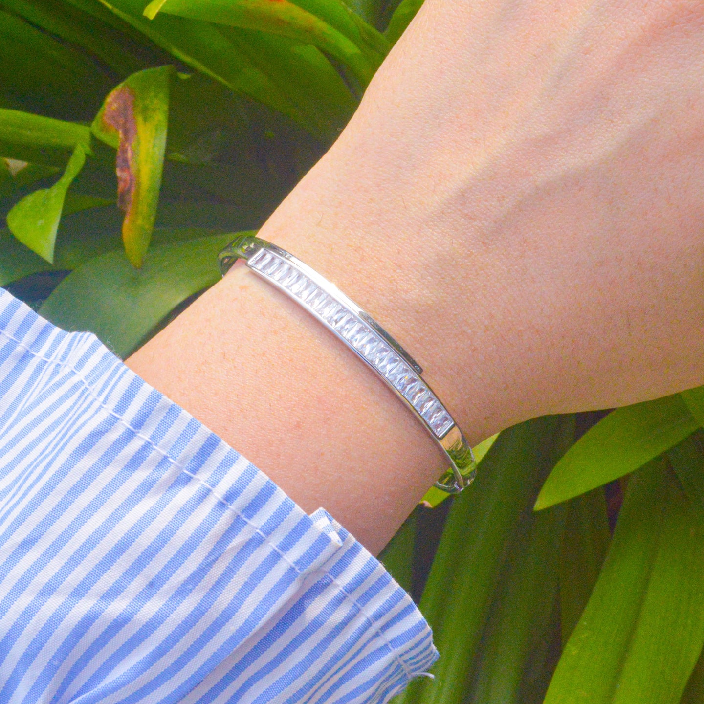 Squarish Simplistic Diamonds Kada Bracelet Bangle - Silver