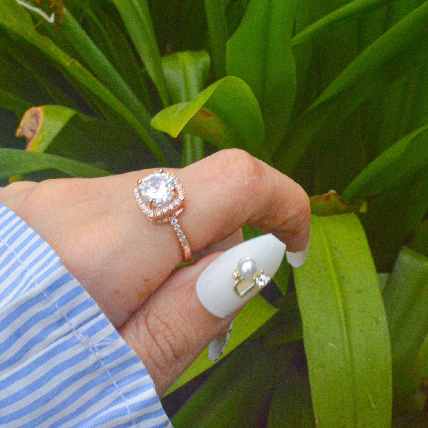 Parineeti Chopra Wedding Cushion Solitaire Studded Stones Ring - Rose Gold ( Adjustable )
