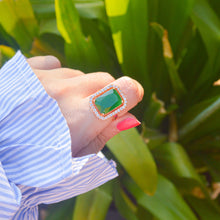 Load image into Gallery viewer, Emerald Green Stone Studded Ring ( Gold) Adjustable
