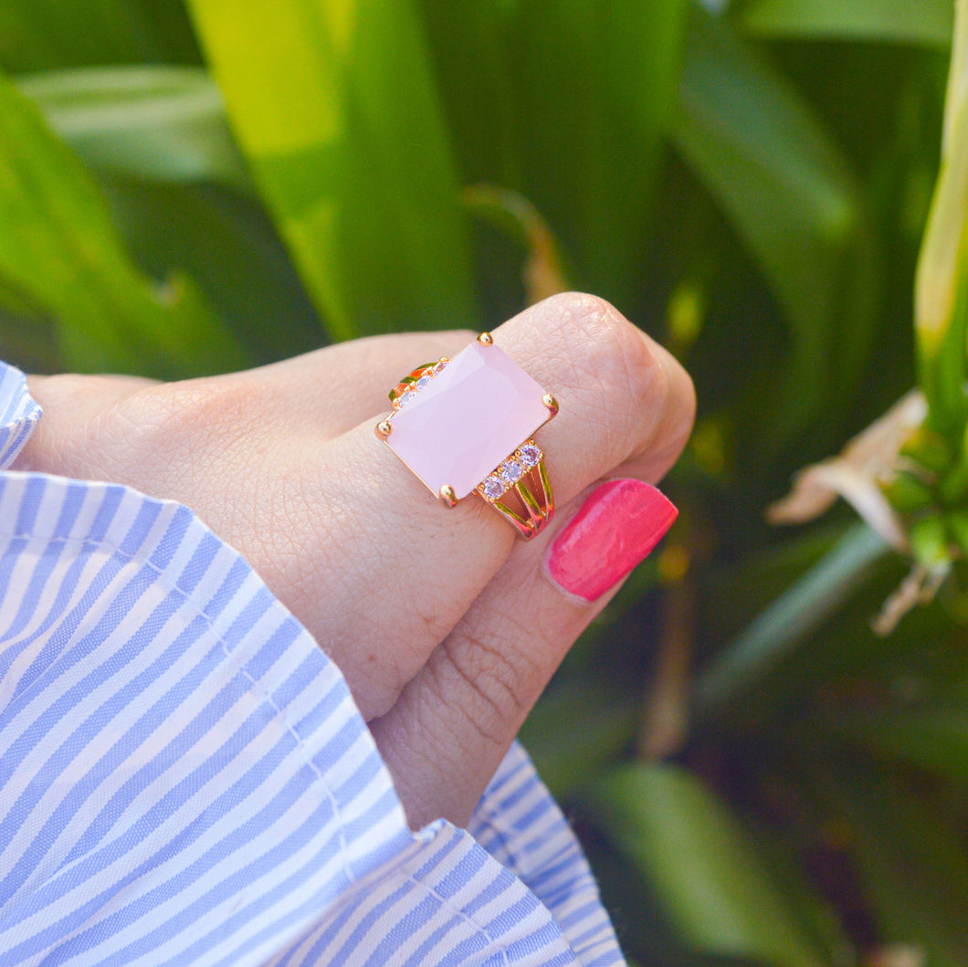Unisex Baby Light Pink Opal Adjustable Ring Gold for Vastu