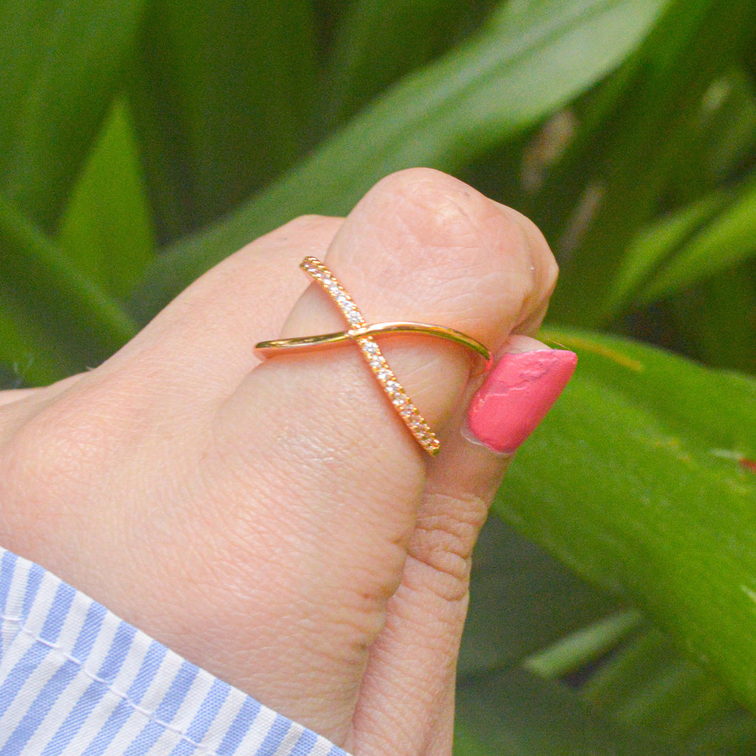 Cross Style Ring - Gold Adjustable