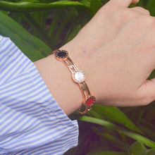 Load image into Gallery viewer, White Mother of Pearl Black Red Roman Number Kada Bracelet Bangle - Rose Gold
